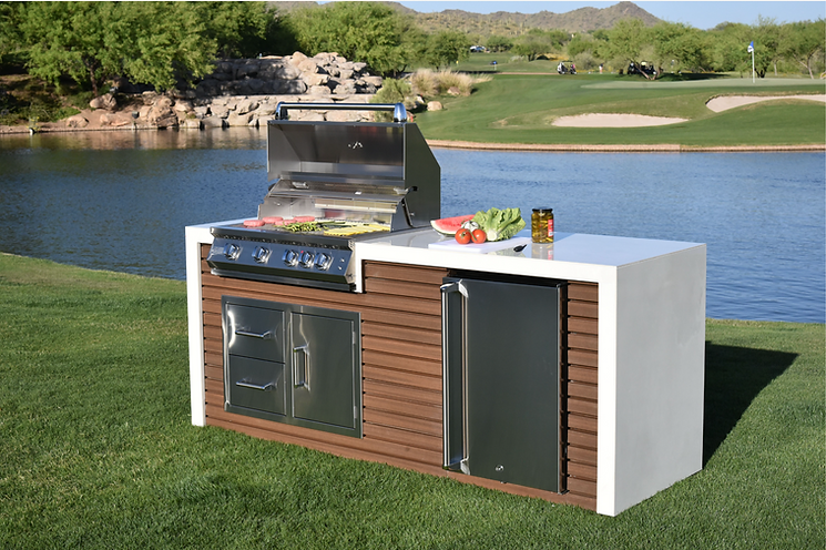 Kokomo Grills Professional Shiplap Built In Outdoor Kitchen with Waterfall Edge