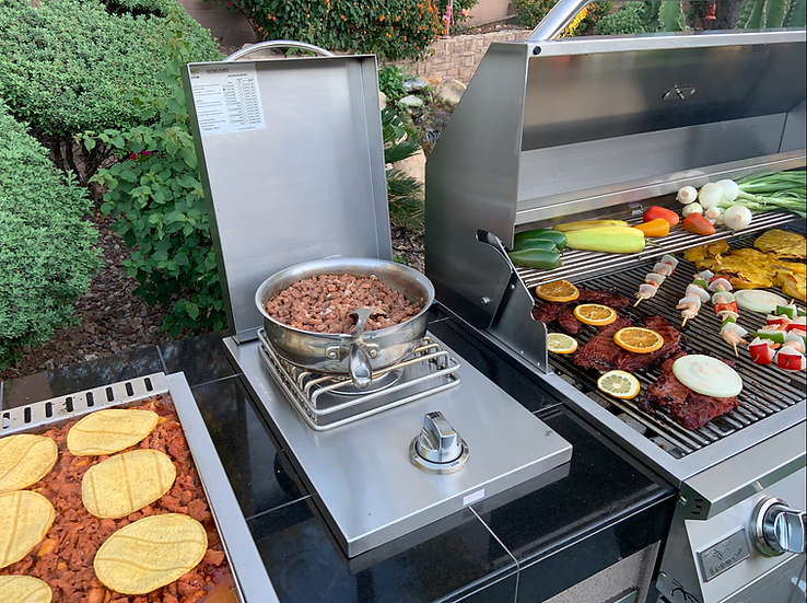 KoKoMo Grills Teppanyaki, Griddle, Built in BBQ Grill with Side Burner, Storage Drawers 7'6"