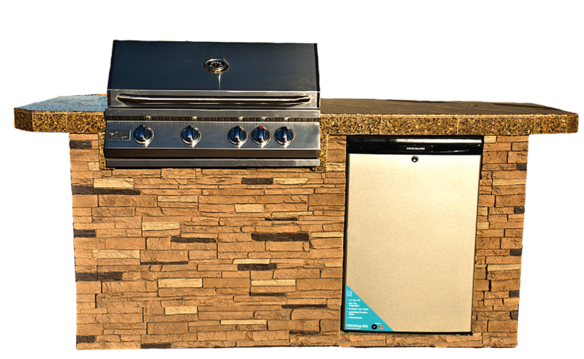 KoKoMo Grills St.John 7'6" BBQ Island with Bar on Three Sides and 4 Burner Built in BBQ Grill