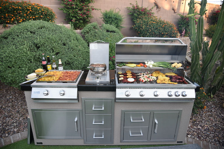 KoKoMo Grills Teppanyaki, Griddle, Built in BBQ Grill with Side Burner, Storage Drawers 7'6"