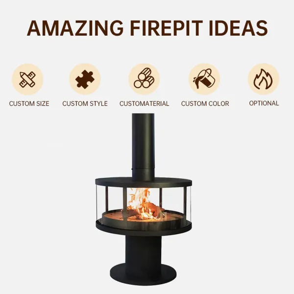 HearthArtSinn Ember 3 Modern Indoor Round Glass Real Fire Fireplace