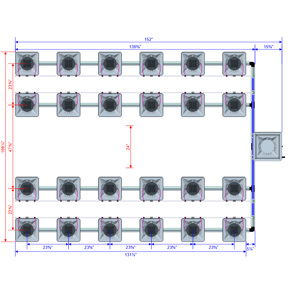 Alien Hydroponics AERO 24 Pot 4 Row Kit