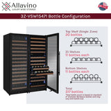 Allavino Reserva Series 317-Bottle Three Zone Tall Side-by-Side Wine Refrigerator with Black Metal Doors