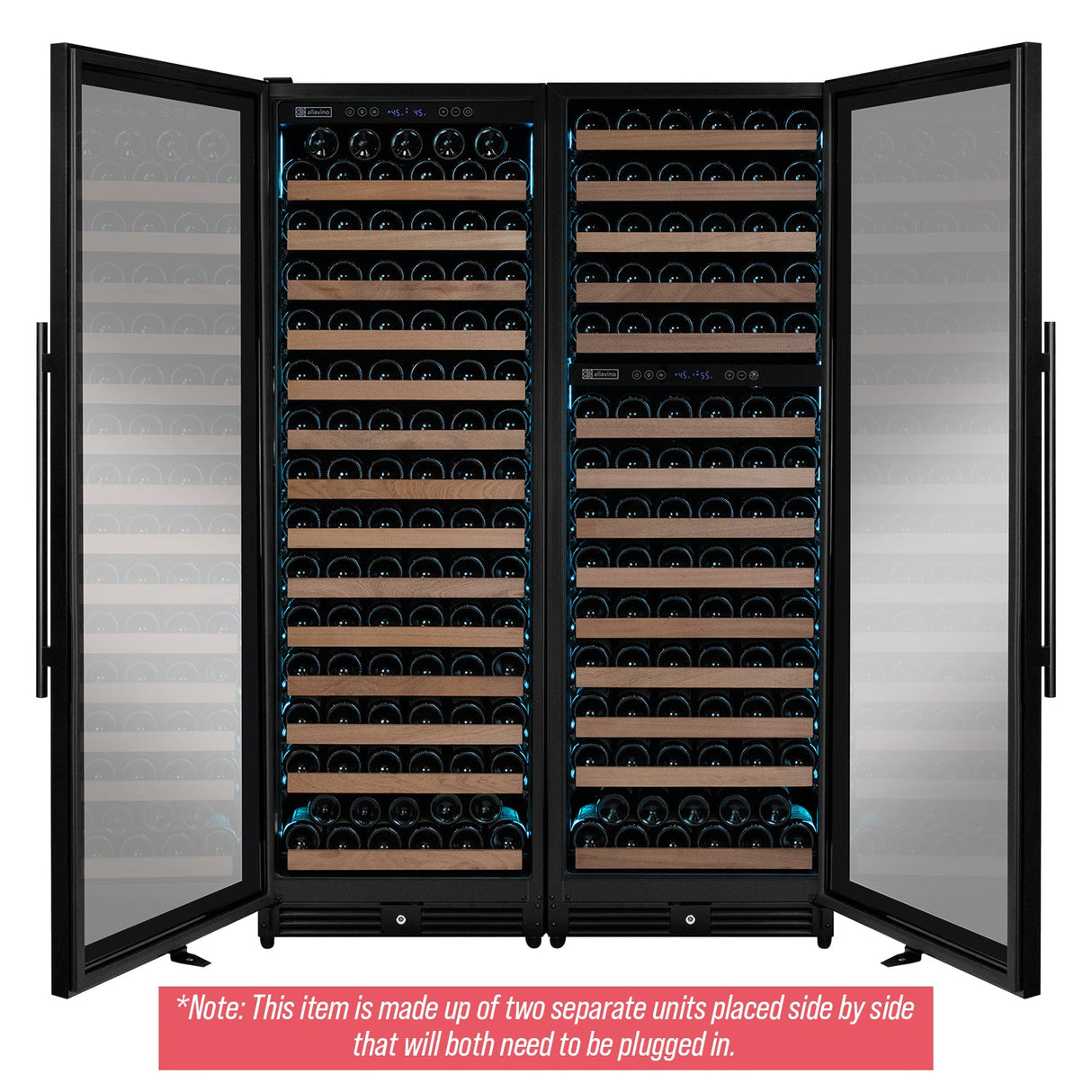 Allavino Reserva Series 317-Bottle Three Zone Tall Side-by-Side Wine Refrigerator with Black Metal Doors