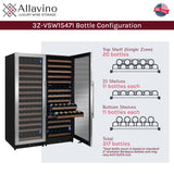 Allavino Reserva Series 317-Bottle 71" Tall Three-Zone Stainless Steel Side-by-Side Wine Refrigerator 3Z-VSW15471