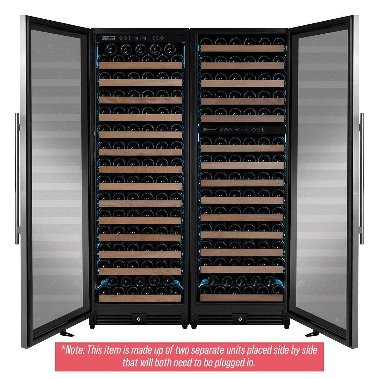 Allavino Reserva Series 317-Bottle 71" Tall Three-Zone Stainless Steel Side-by-Side Wine Refrigerator 3Z-VSW15471