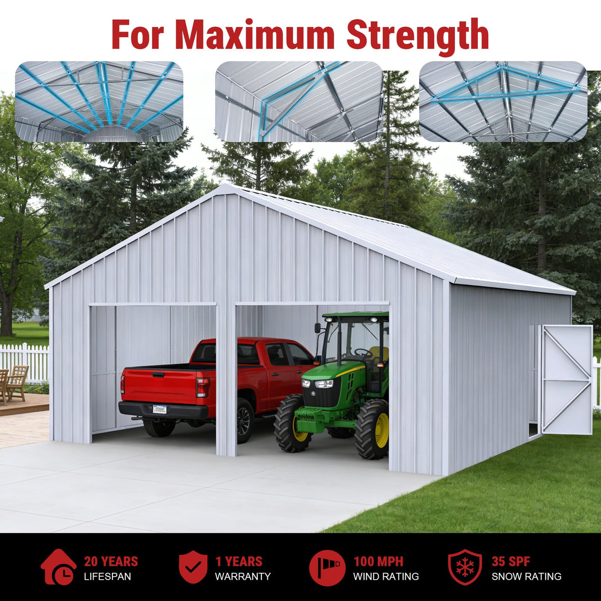 33FT × 25FT Metal Garage Barn Reinforced Steel Structure with Dual Doors