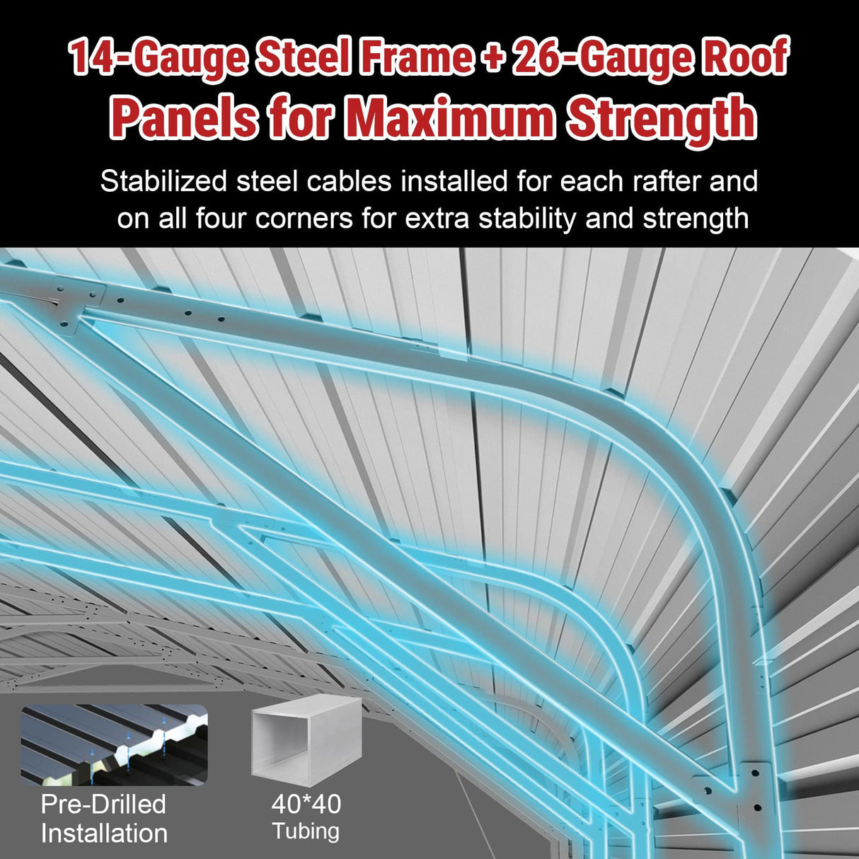 20FT × 30FT Metal Garage Heavy-Duty Steel Carport with 13FT Peak Roof