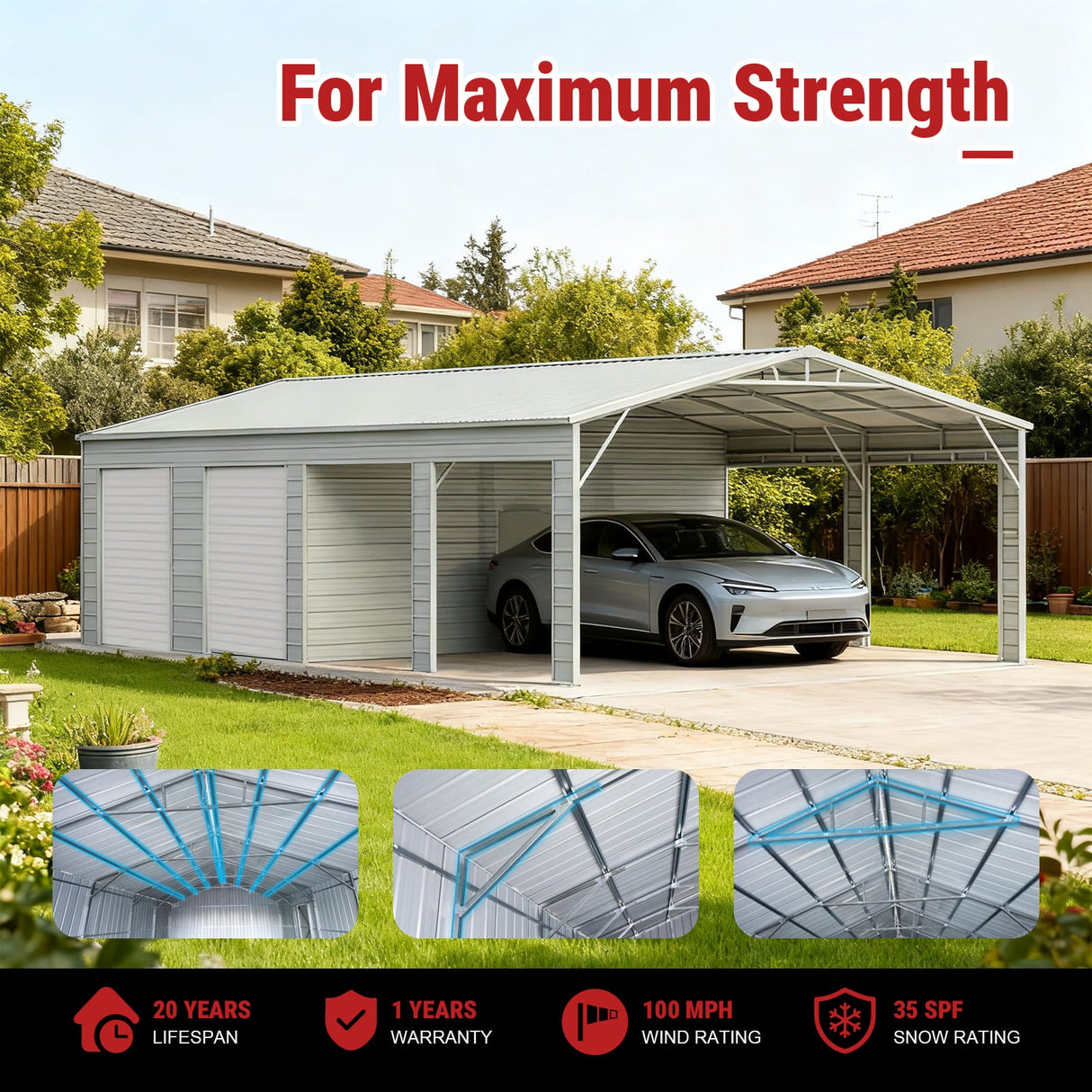 23FT x 46FT Steel Garage Shed – Reinforced Metal Storage Building with 2 Doors