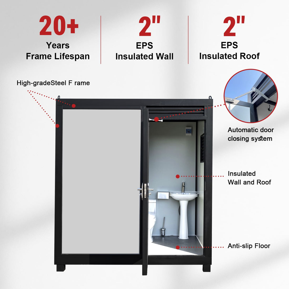 Portable Restroom with Shower Insulated All‑in‑One Steel Frame
