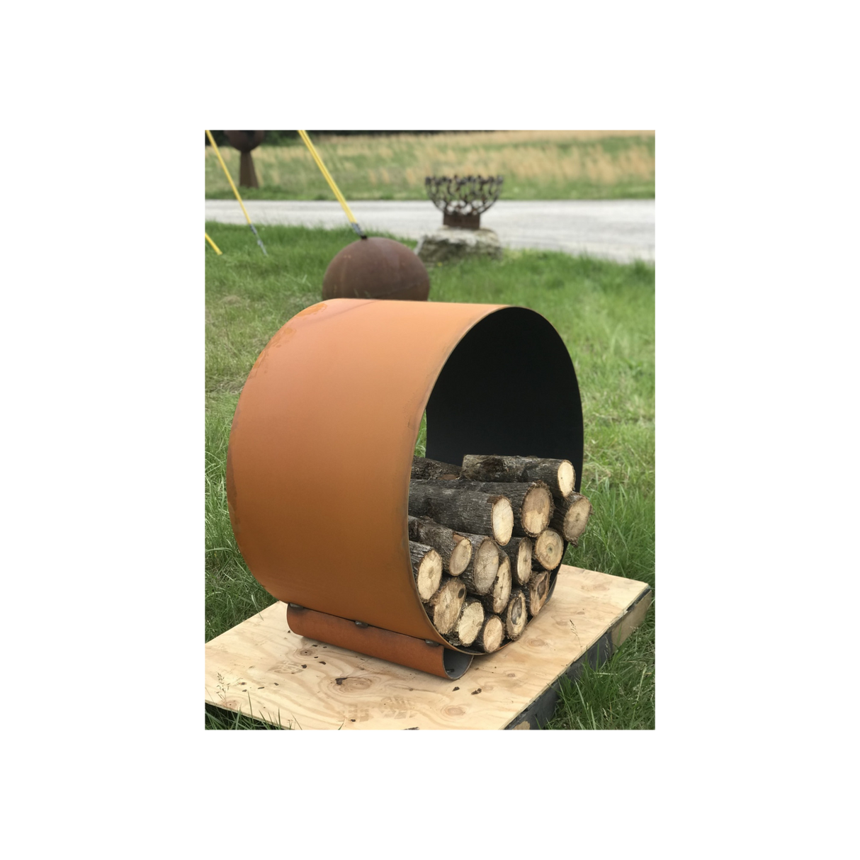 Fire Pit Art Orbital Log Wood Rack