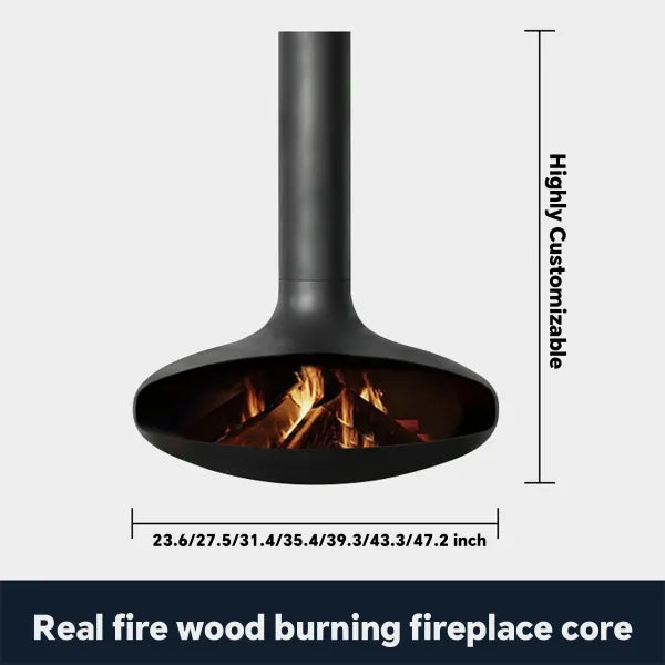 HearthArtSinn Shine 1 Luxury Hanging Disc-Shaped Real Wood Burning Fire Fireplace