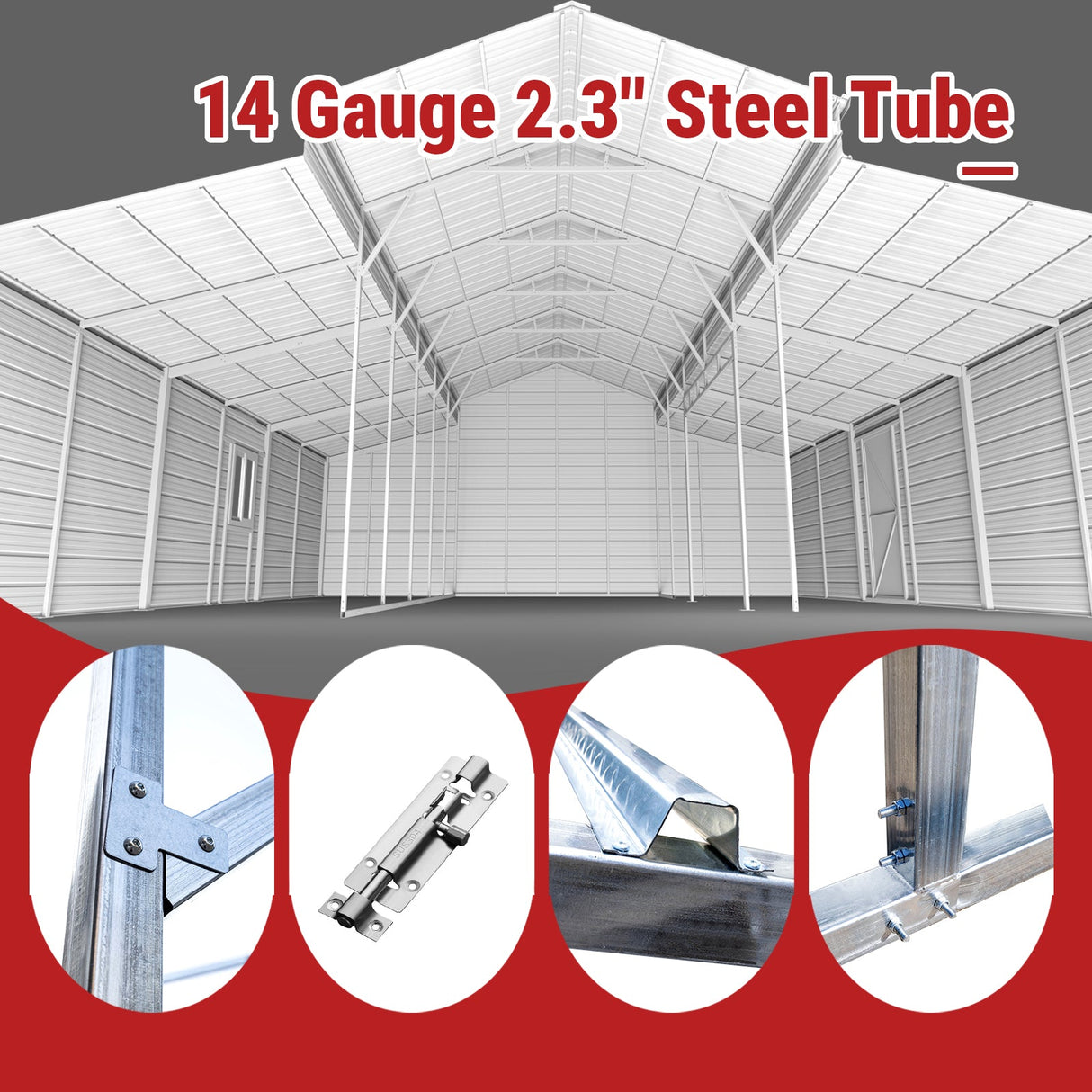 42FT × 30FT × 13FT Heavy-Duty Metal Storage Shed for Home & Farm With 3 Roll Up Doors
