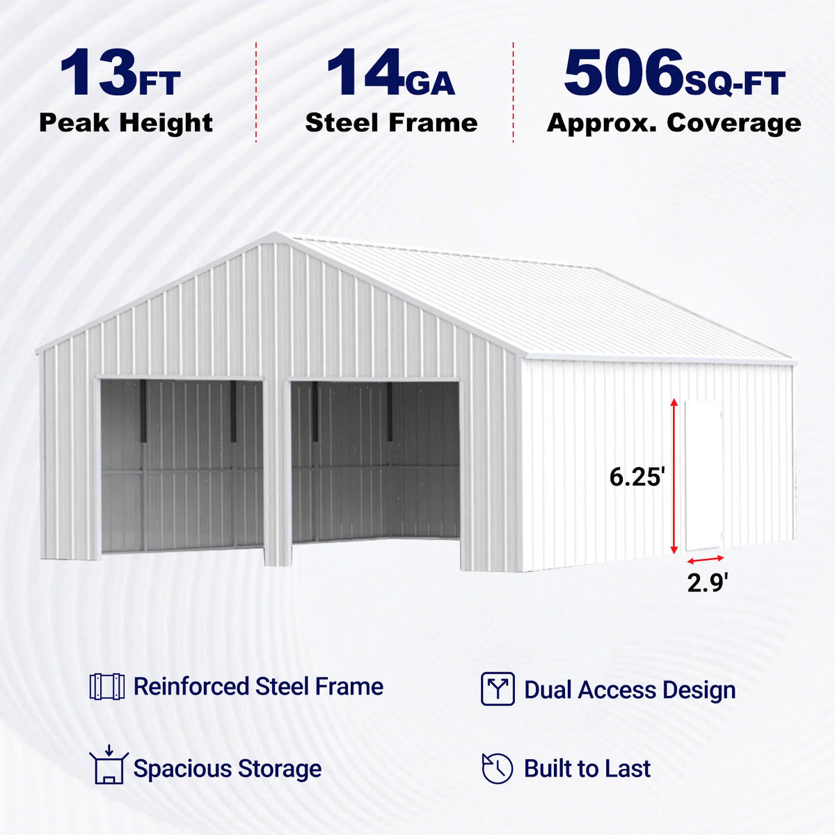 22FT × 23FT Double Garage Steel Barn Shed Cream K2223