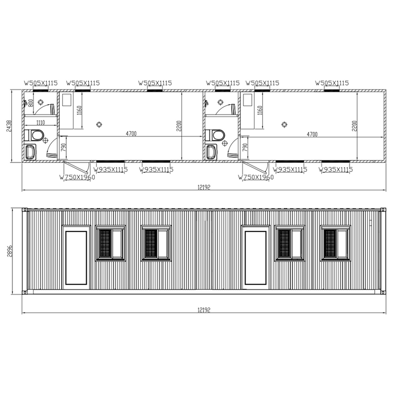 Chery Industrial 40ft Container House with 2 Bedroom and 2 Bathroom