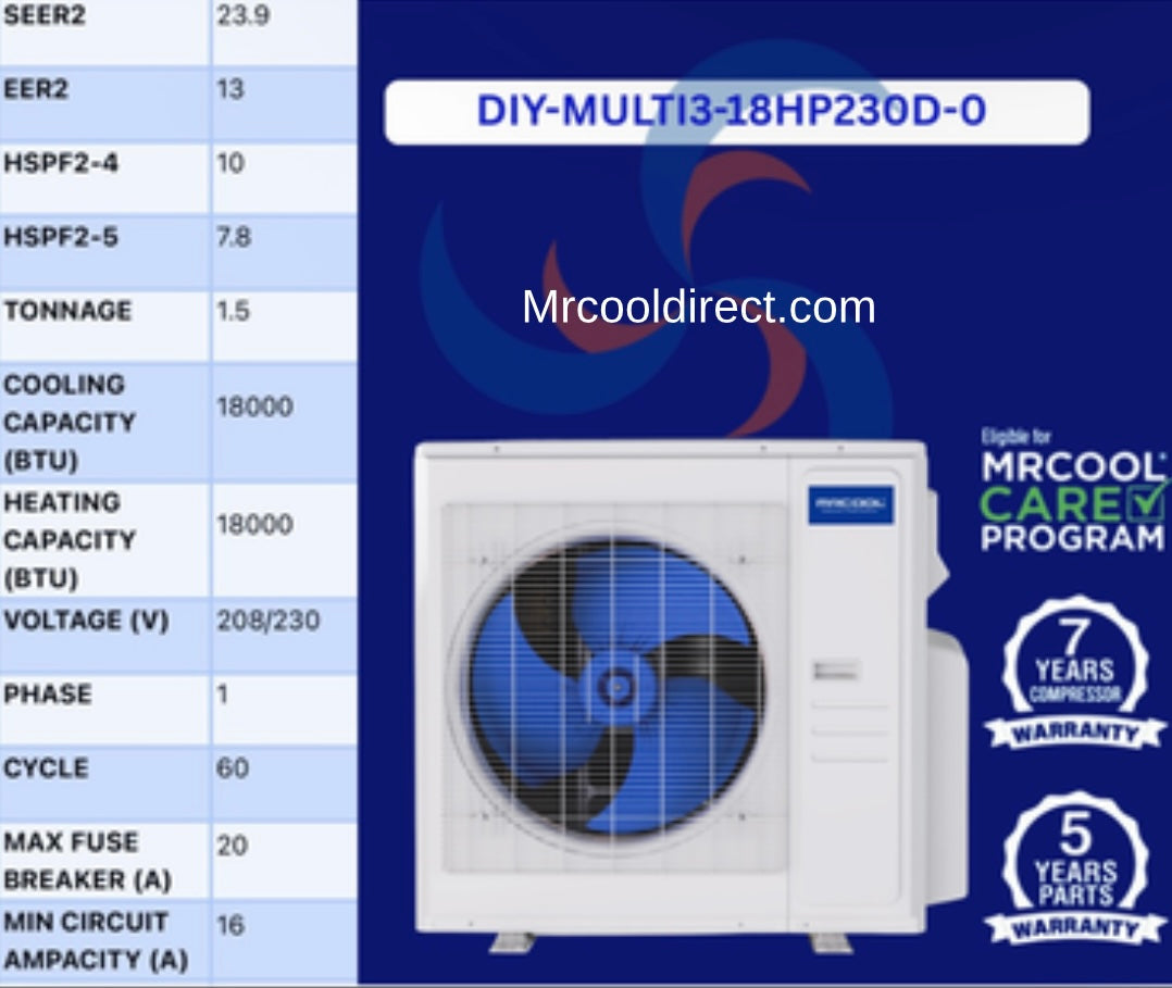 MRCOOL DIY 5th Gen 18,000 BTU 2-Zone Ductless Mini Split Air Conditioner & Heat Pump with (25 ft + 25 ft) Pre-Charged Line Sets (6K + 12K) DIYM218HPW02D06