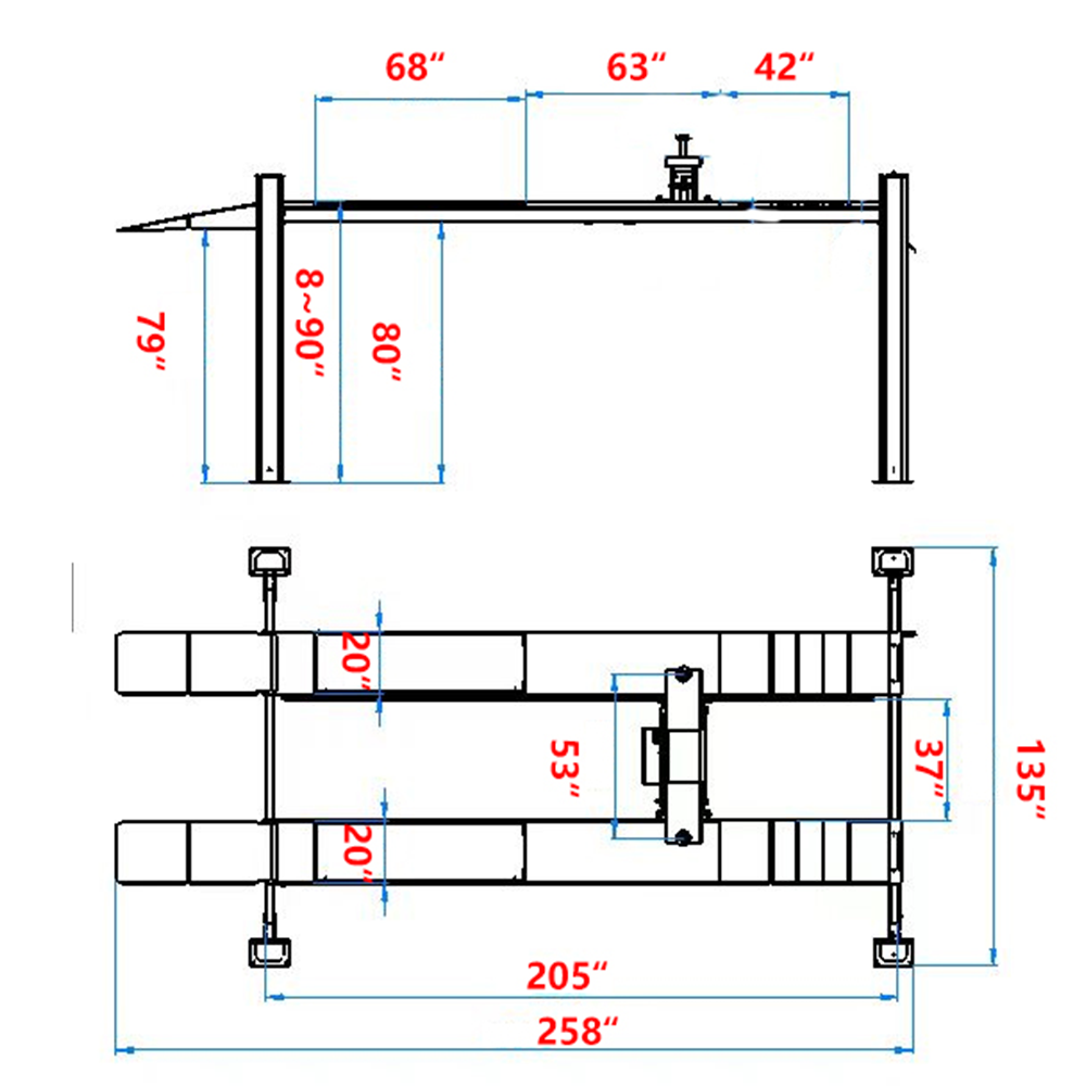 Katool Heavy Duty 12,000 lbs Four‑Post Lift KT‑4H120X