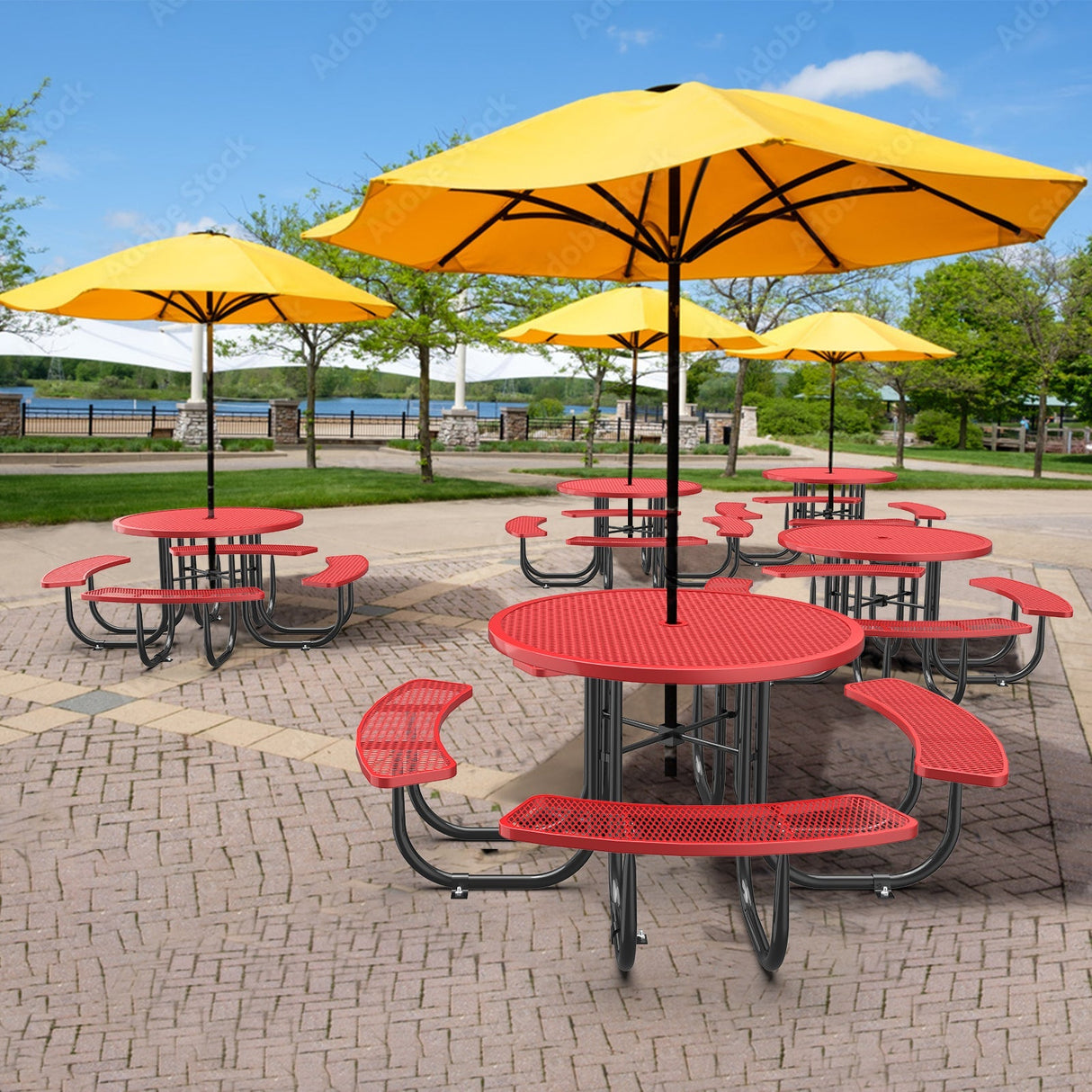 Chery Industrial 46" Metal Round Portable Picnic Table with Umbrella Hole