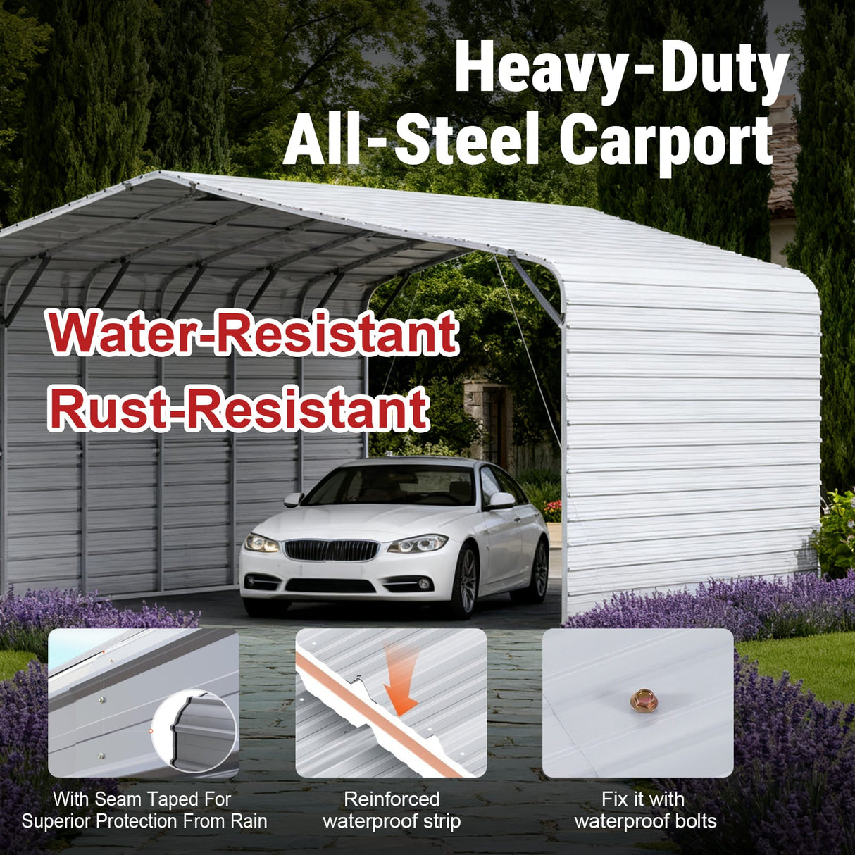 20FT × 30FT Metal Garage Heavy-Duty Steel Carport with 13FT Peak Roof
