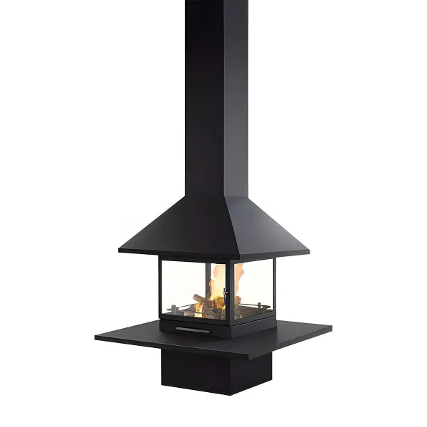 HearthArtSinn Ash 3 Square Floor-Standing Wood-Burning Fireplace with Countertop
