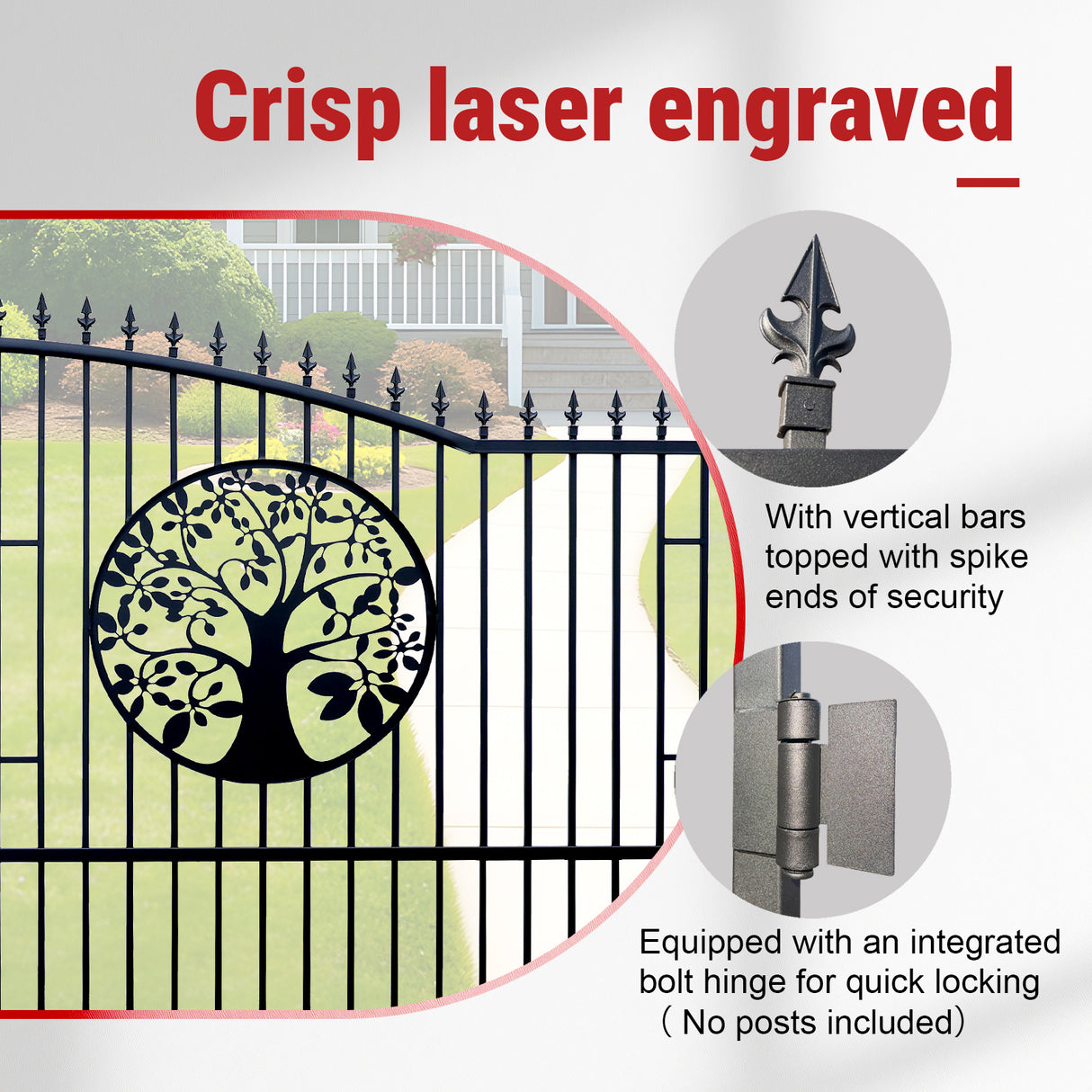 20FT Double Swing Steel Driveway Gate with Tree of Life Design