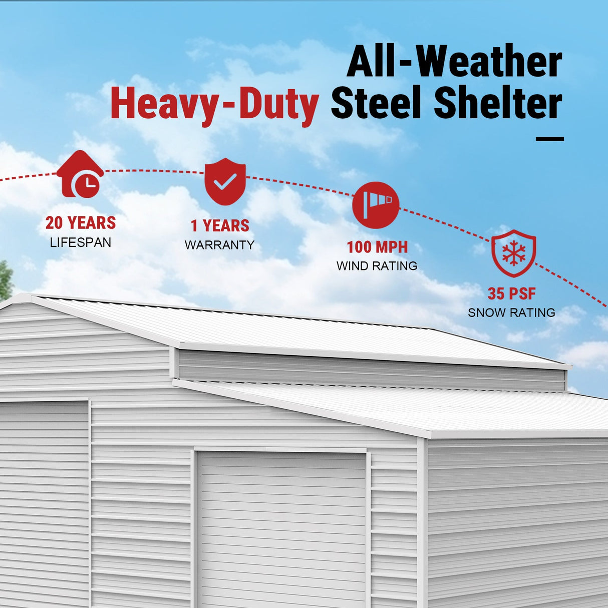 42FT × 30FT × 13FT Heavy-Duty Metal Storage Shed for Home & Farm With 3 Roll Up Doors
