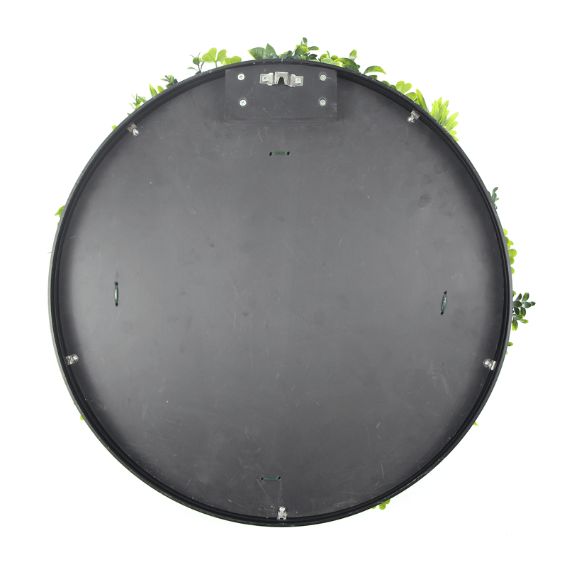 Designer Plants USA Luxury Artificial Green Plant Wall Circle 30" Black Frame UV Resistant
