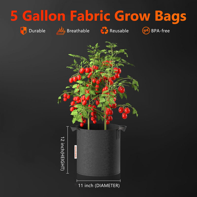 Spider Farmer 5-pack 5 gallon grow bags Heavy Duty 300G Thickened Nonwoven Plant Fabric Pots with Handles