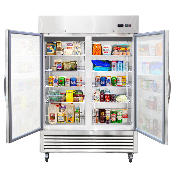Chery Industrial 54"W Commercial Refrigerator 42 cu. ft. 2 Glass Door Reach In Refrigerator