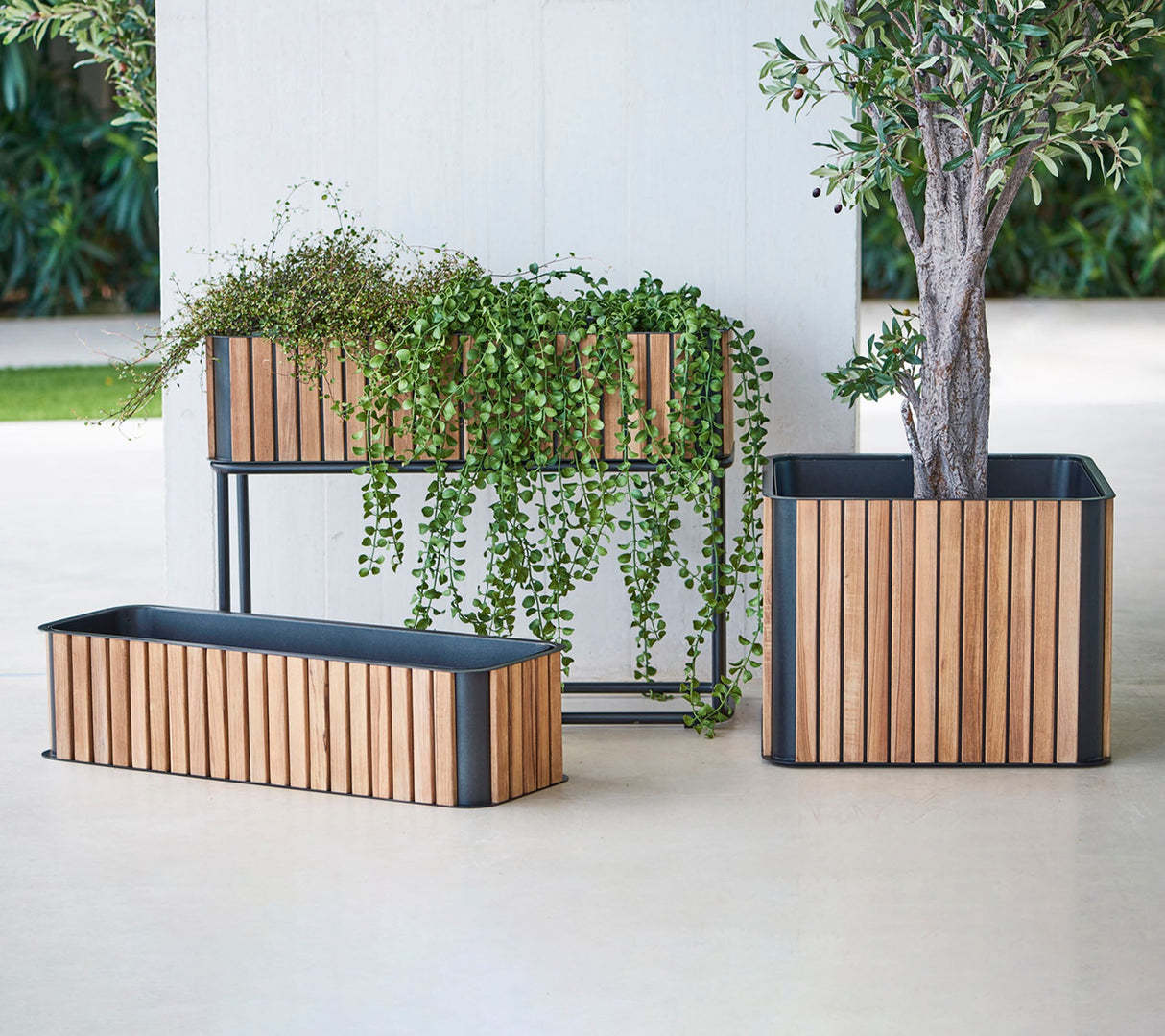 Combine Square Teak & Aluminium Outdoor Planter 5703TAL