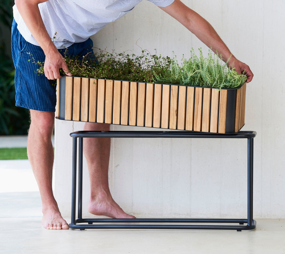Combine Rectangular Teak & Aluminium Planter with Base 5706TAL