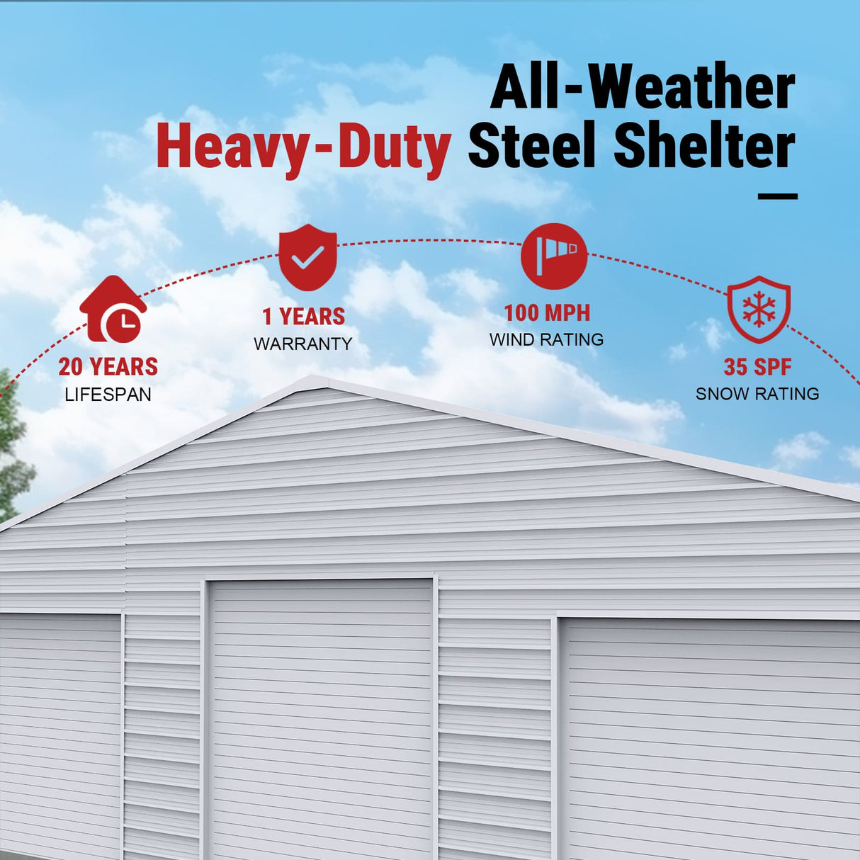 39FT × 39FT Metal Barn Heavy-Duty Steel Building with 3 Rolling Doors