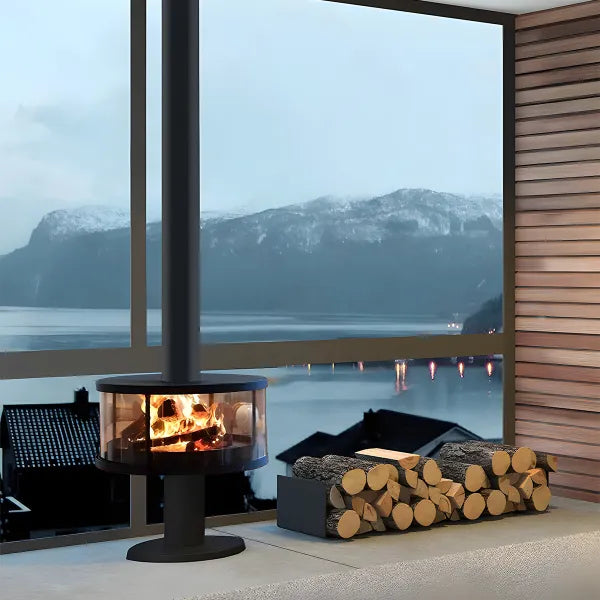 HearthArtSinn Ember 3 Modern Indoor Round Glass Real Fire Fireplace