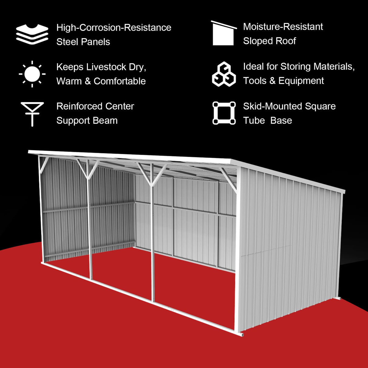 25FT × 12FT Metal Farm Shed Heavy‑Duty Steel Shelter for Driveway & Equipment