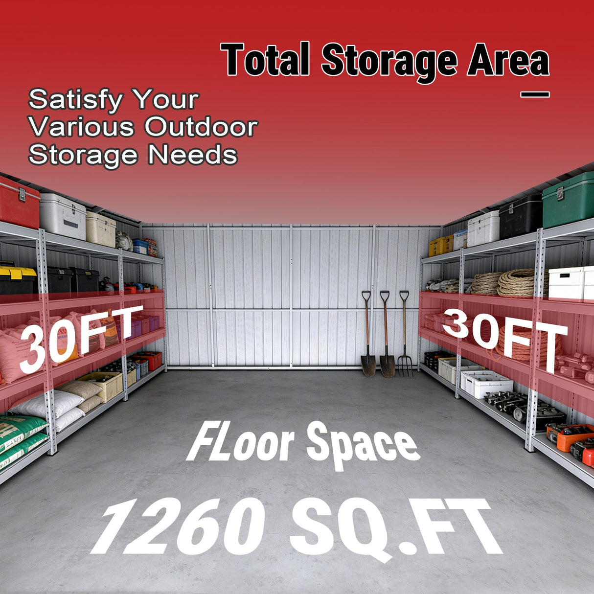 42FT × 30FT × 13FT Heavy-Duty Metal Storage Shed for Home & Farm With 3 Roll Up Doors