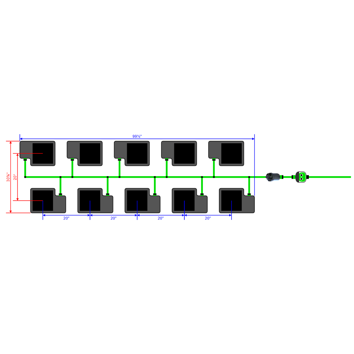 Alien Hydroponics EasyFeed 10 Pot 2 Row Kit