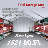 39FT × 39FT Metal Barn Heavy-Duty Steel Building with 3 Rolling Doors