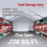 12FT × 20FT Single Garage Metal Shed Double Door Outdoor Storage Unit