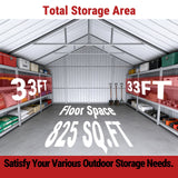 33FT × 25FT Metal Garage Barn Reinforced Steel Structure with Dual Doors