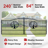 20FT Double Swing Steel Driveway Gate with Tree of Life Design