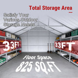 25FT × 33FT Heavy-Duty Metal Storage Shed Reinforced Steel Garage for Farm & Equipment Storage