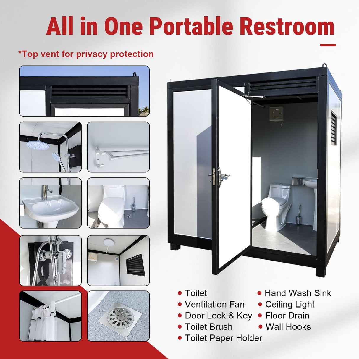 Portable Restroom with Shower Insulated All‑in‑One Steel Frame