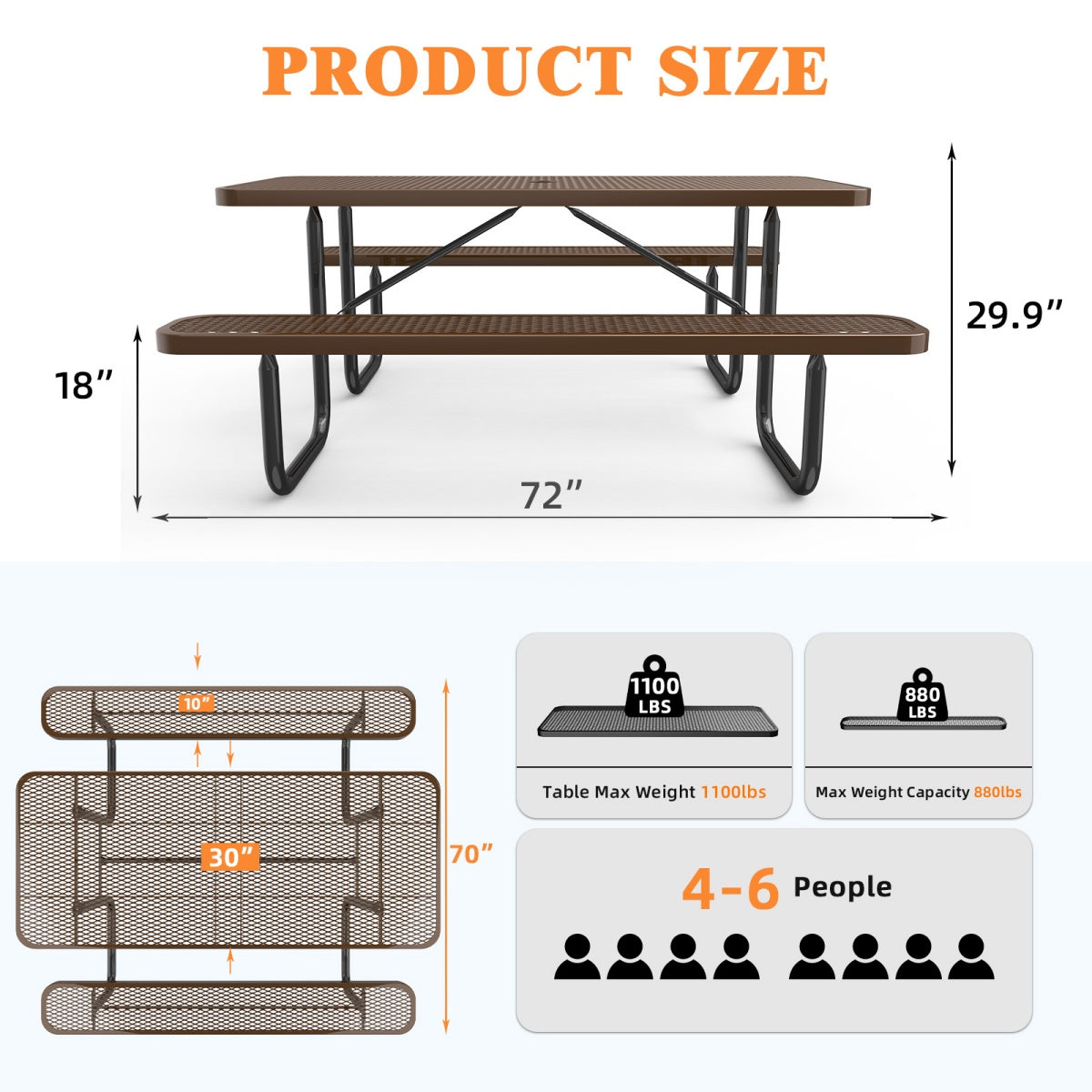 Chery Industrial 6ft Rectangle Picnic Table With Umbrella Hole