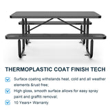 Chery Industrial 6 ft Metal Picnic Table Outdoor Coated Steel Patio Furniture Set