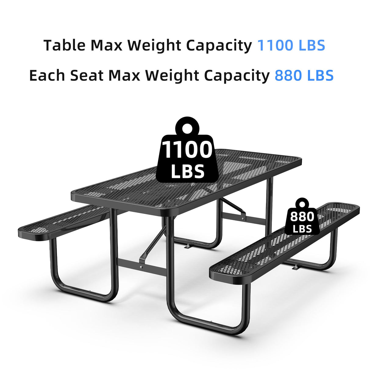 Chery Industrial 6 ft Metal Picnic Tables for Outdoors