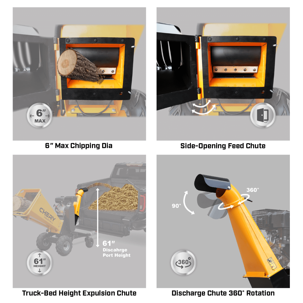 Chery Industrial 6" 15 HP 420cc Gas-Powered Wood Chipper