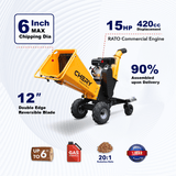 Chery Industrial 6" 15 HP 420cc Gas-Powered Wood Chipper