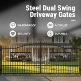 20FT × 7FT Double Wrought Iron Gate Decorative Deer Artwork Driveway Gate