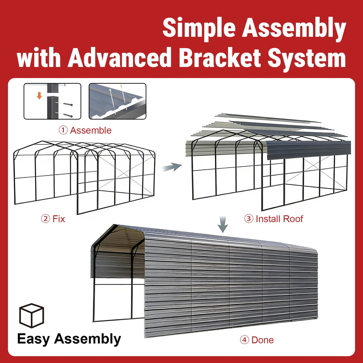 20FT × 30FT Metal Garage Heavy-Duty Steel Carport with 13FT Peak Roof