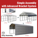 20FT × 30FT Metal Garage Heavy-Duty Steel Carport with 13FT Peak Roof